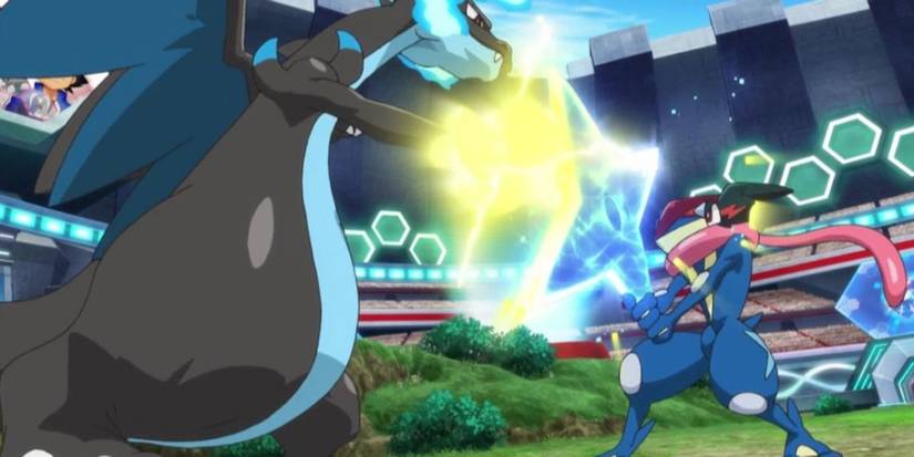 Charizard versus Greninja in a battle