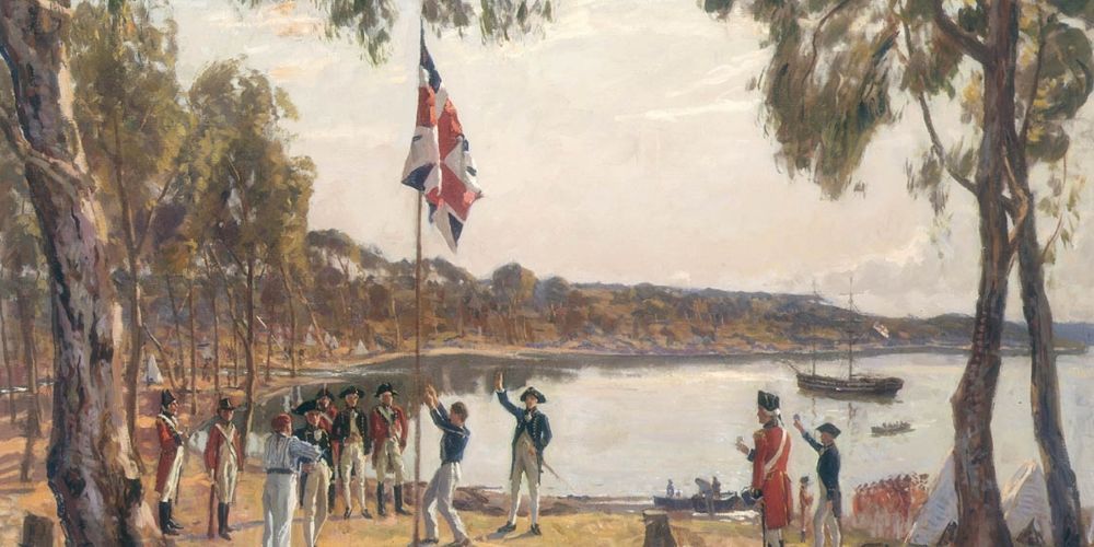 British Colonialists Setting a Flag on The Beach