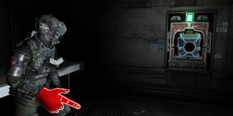 Isaac in Dead Space 2 with the meme weapon called Hand Cannon, a red sports form hand.