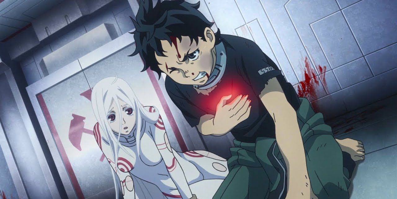 Deadman Wonderland Shiro and Ganta in pain on floor