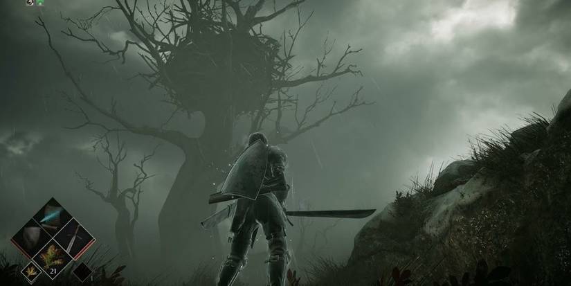 Demon's Souls Remake player standing below Sparkly the Crow's Nest