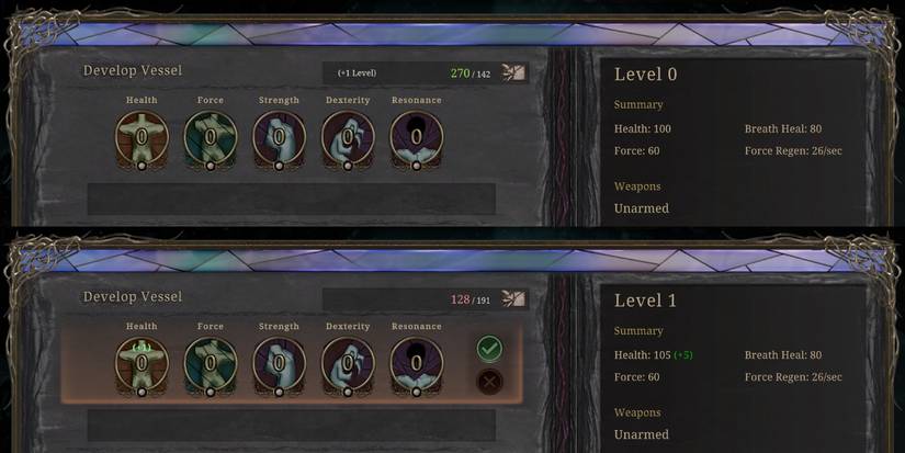 Developing Vessel or Upgrading Stats in Grime