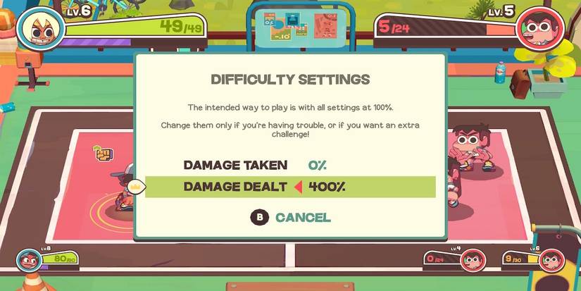 The difficulty settings menu from Dodgeball Academia