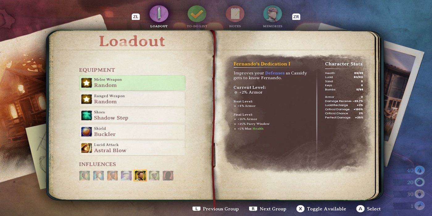 The loadout menu from Dreamscaper