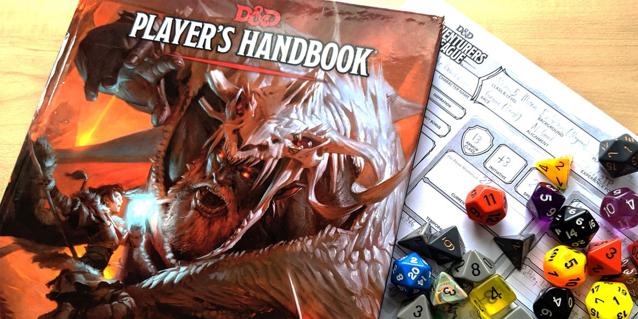 Dungeons-and-Dragons-Players-handbook-character-sheet-and-dice-1
