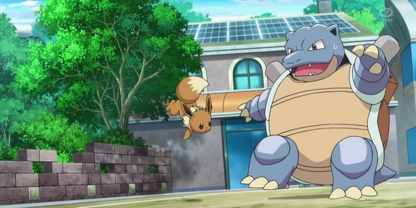 Eevee fighting a Blastoise