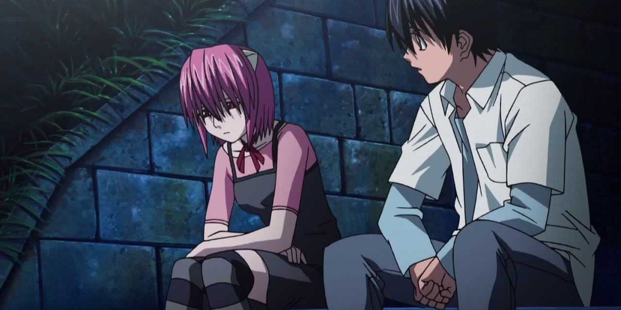 Elfen Lied Sad Lucy and Kouta sitting on stairs