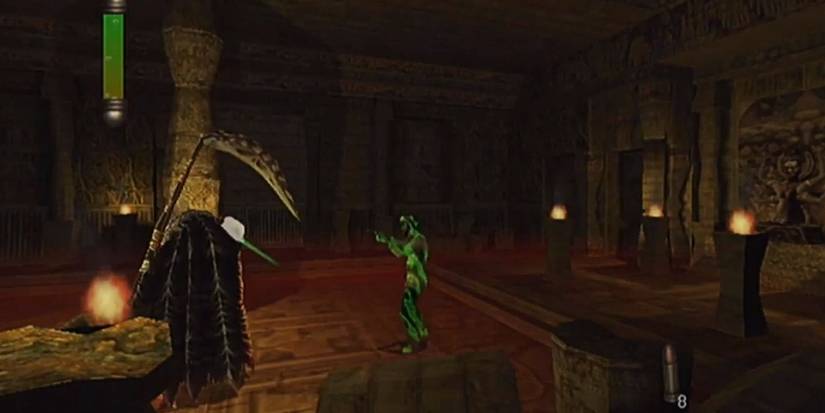 Lindsey firing at reaper with full sanity meter in Eternal Darkness