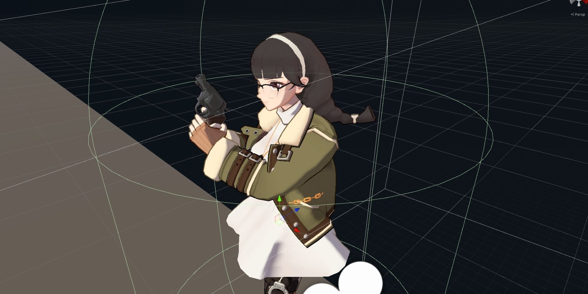 Eternal Return Aya 3D Character Model holding a Pistol in a black vector background.