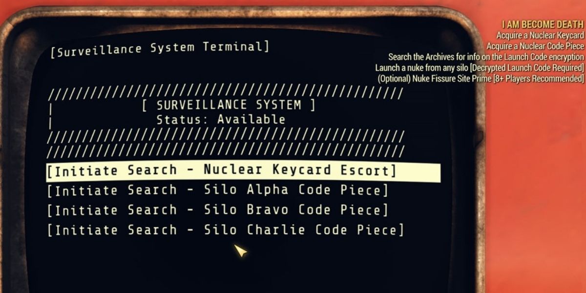 Fallout 76 console screen to obtain nuclear codes