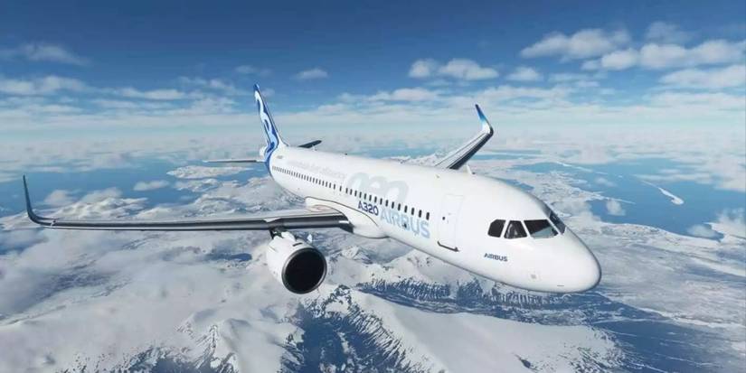 Flight Sim A320 Flying Over Snowy Mountains