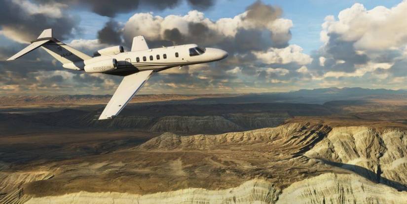 Flight Sim Cessna CJ4 Flying Over Desert