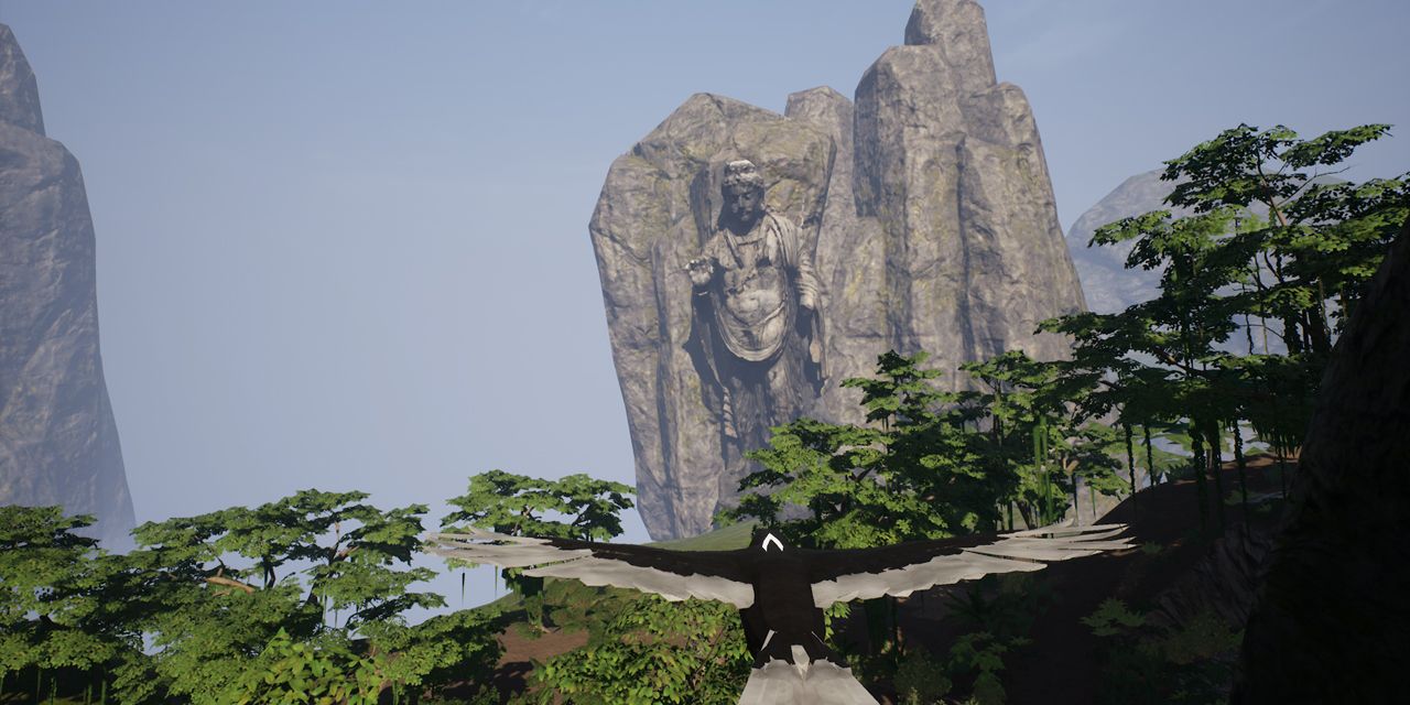 Flight-mobile-game-raven-flying-towards-statue