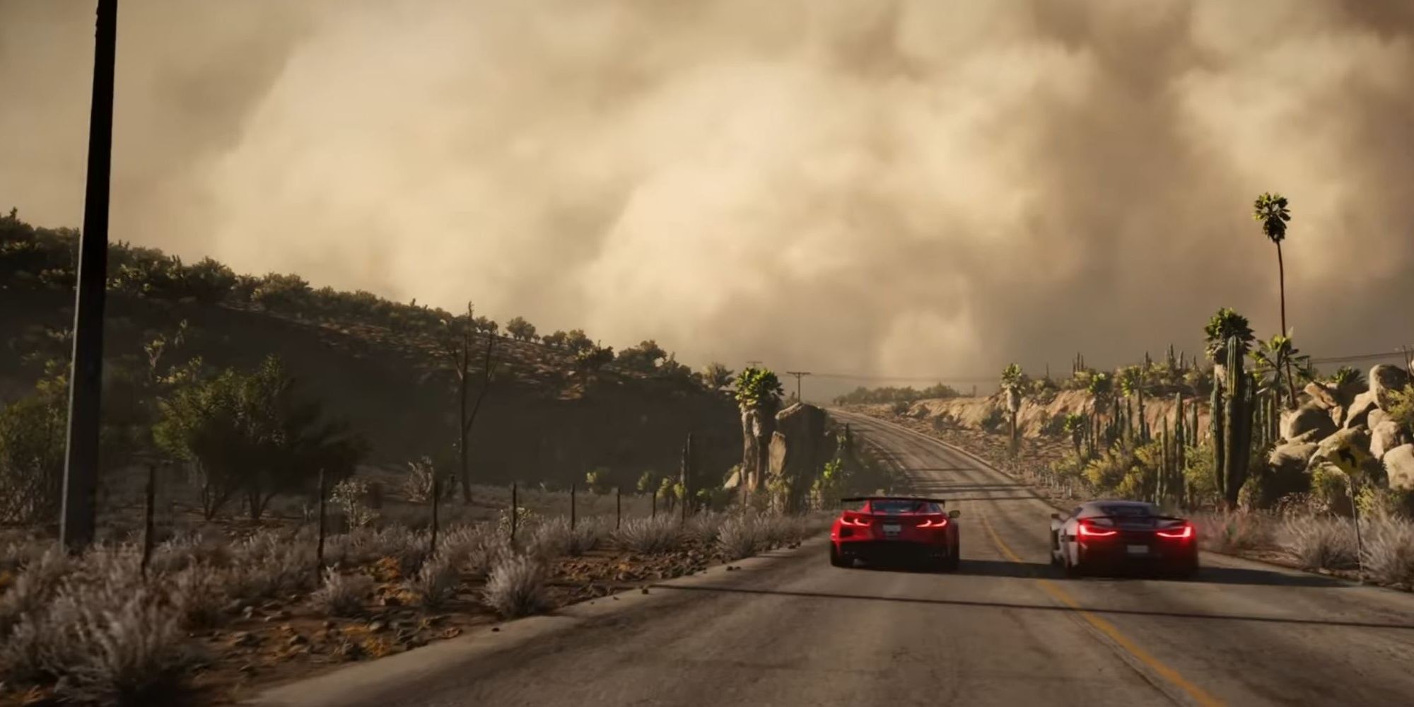 Forza Horizon 5, cars driving into a dust storm