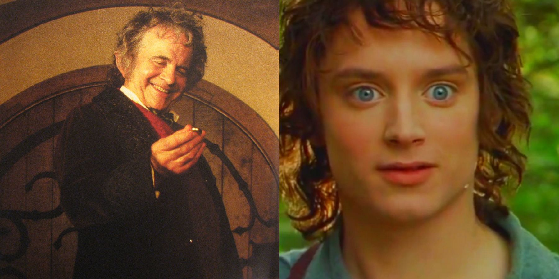 Bilbo Baggins (Ian Holm) and Frodo Baggins (Elijah Wood)  in Lord of the Rings 