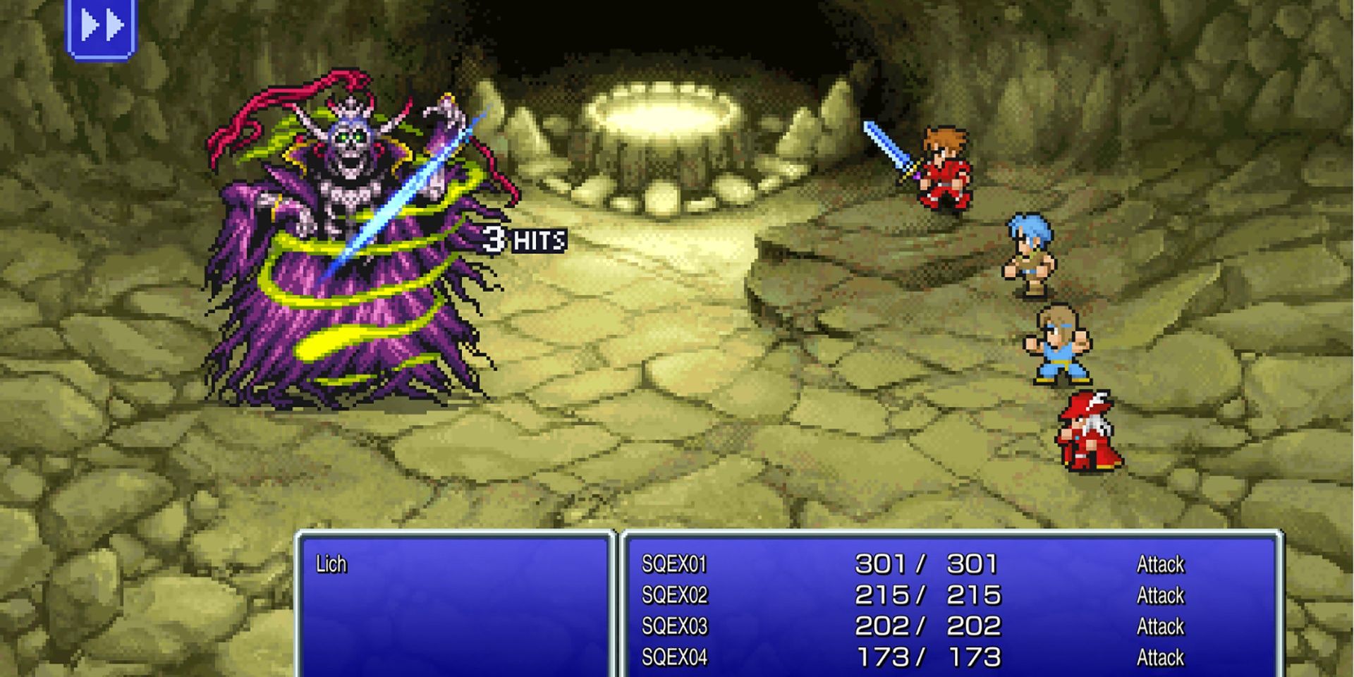 A battle in Final Fantasy Pixel Remaster