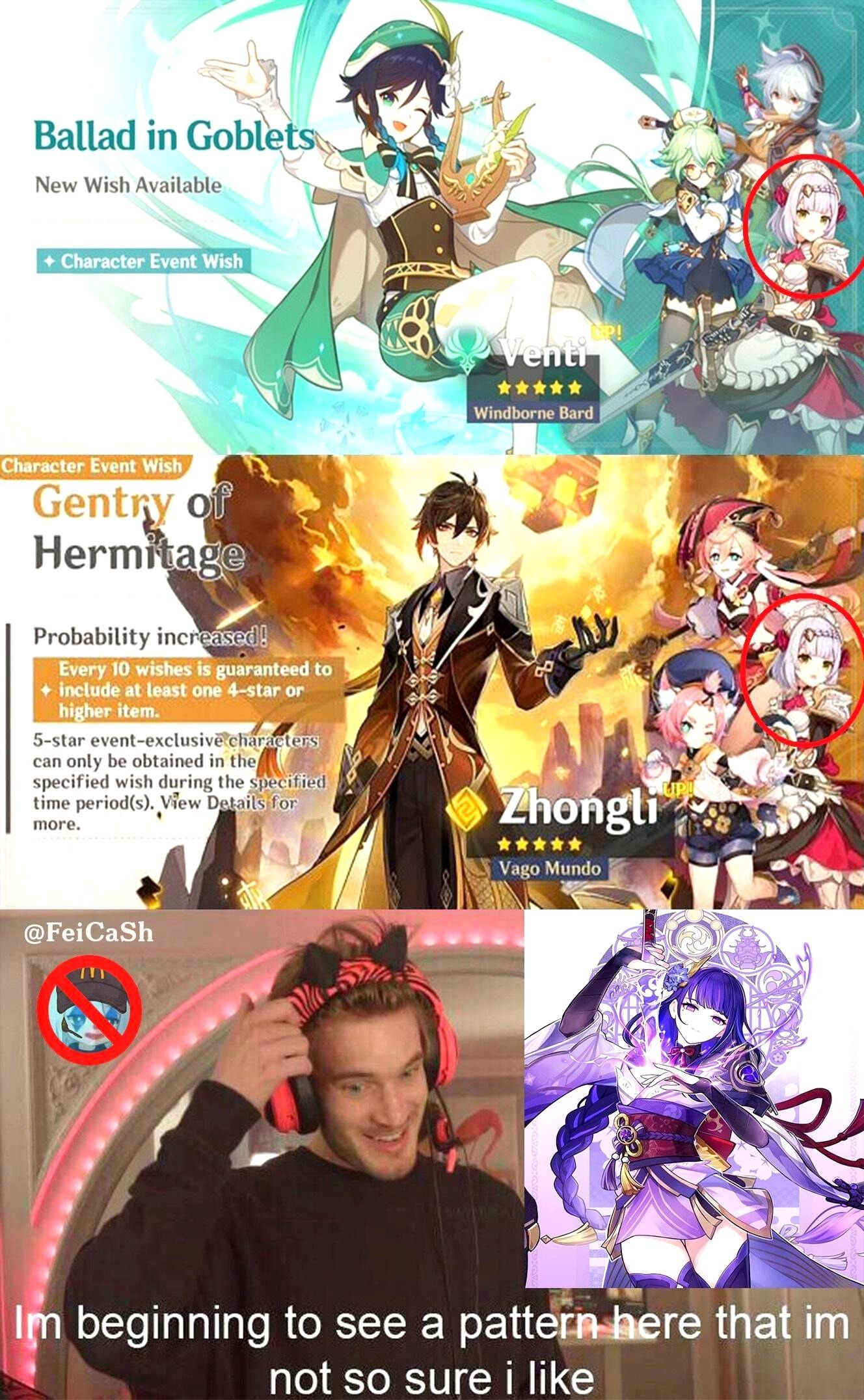 Genshin Impact Noelle Banner Meme Archons Venti Zhongli And Baal