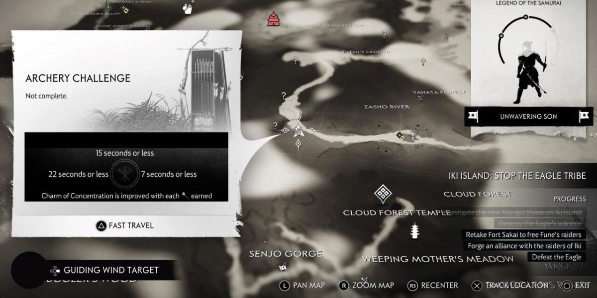 Ghost of Tsushima Zasho River archery challenge map location