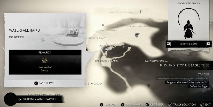 Ghost of Tsushima Waterfall Haiku map location