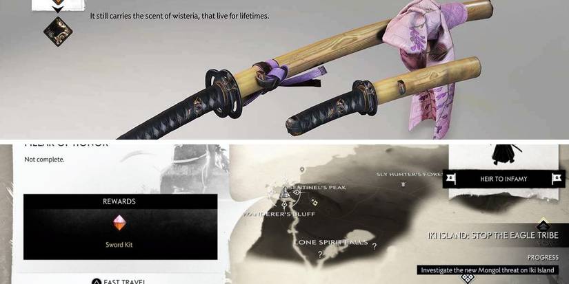 Ghost of Tsushima Sentinel's Peak pillar of honor map location and immortal hope sword kit