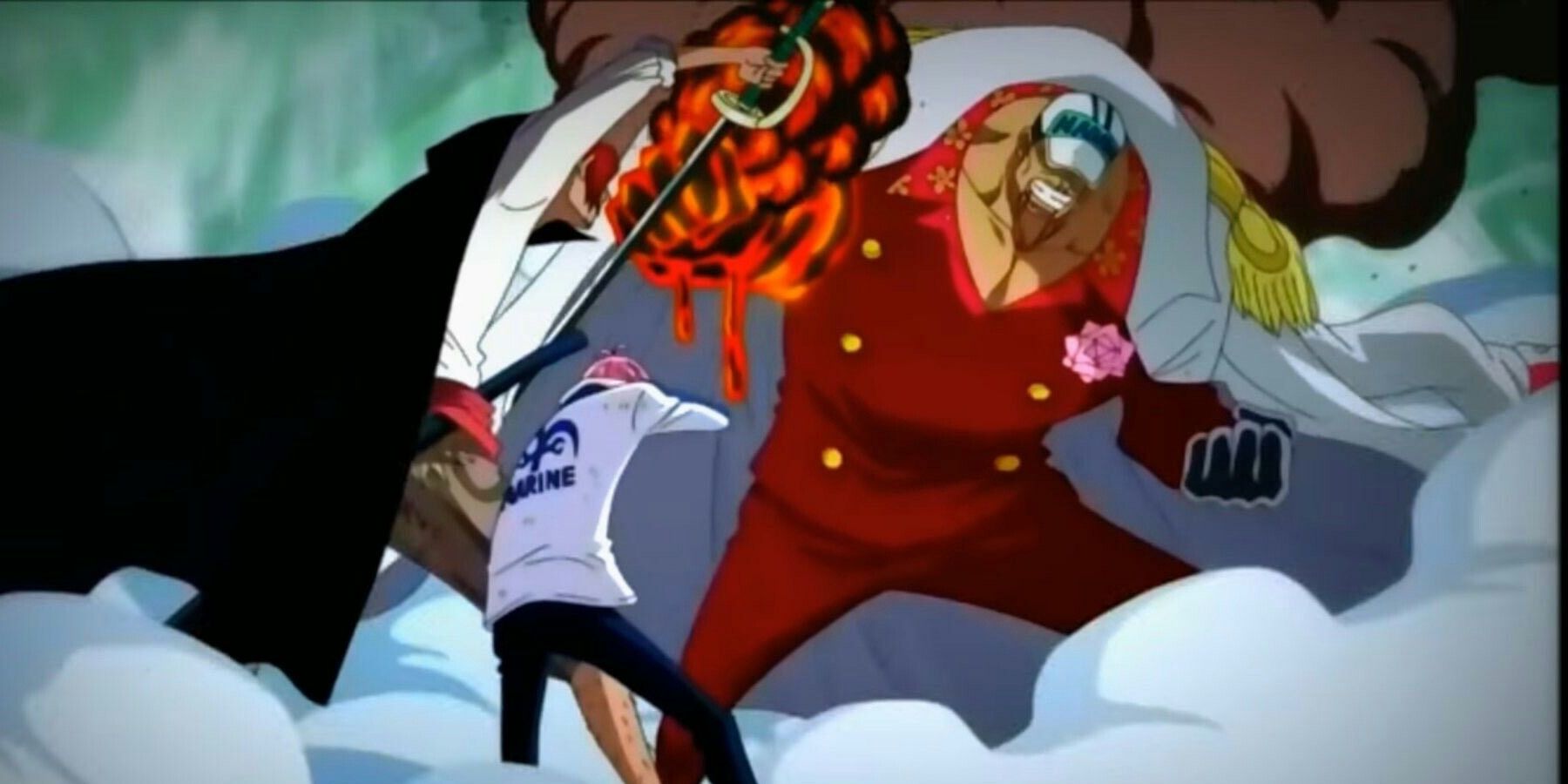 One Piece Shanks stopping Akainu with Griffon