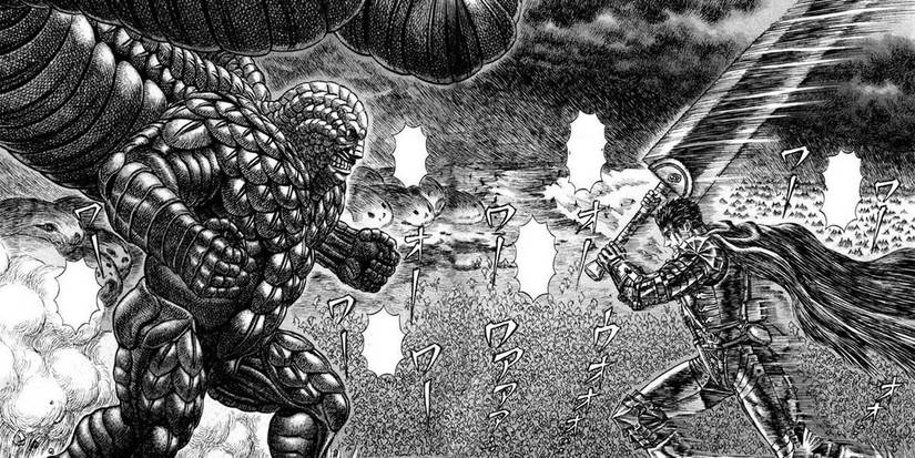 Guts in a fight in Berserk