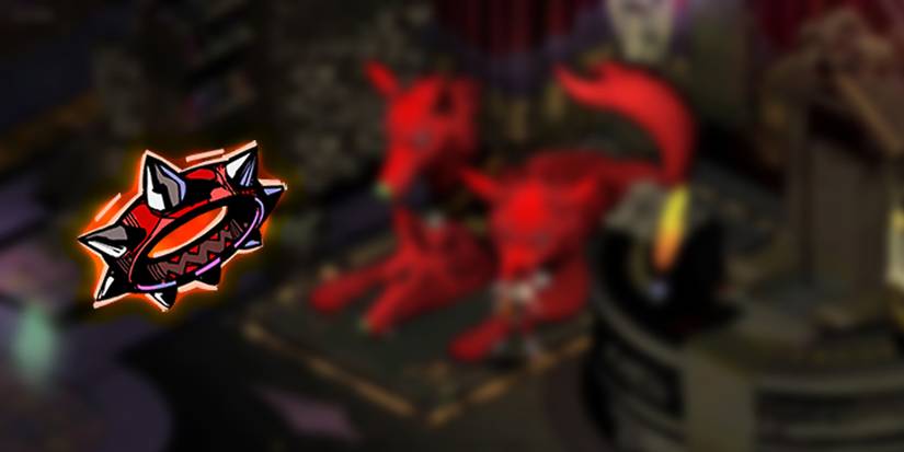 Hades - PNG Of The Spiked Collar Overlaid On Image Of Zagreus Petting Cerberus