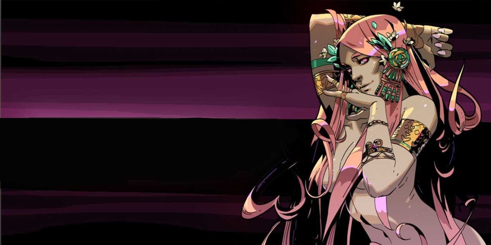 Hades - Splash Art Of Aphrodite Against A Pink And Black Background