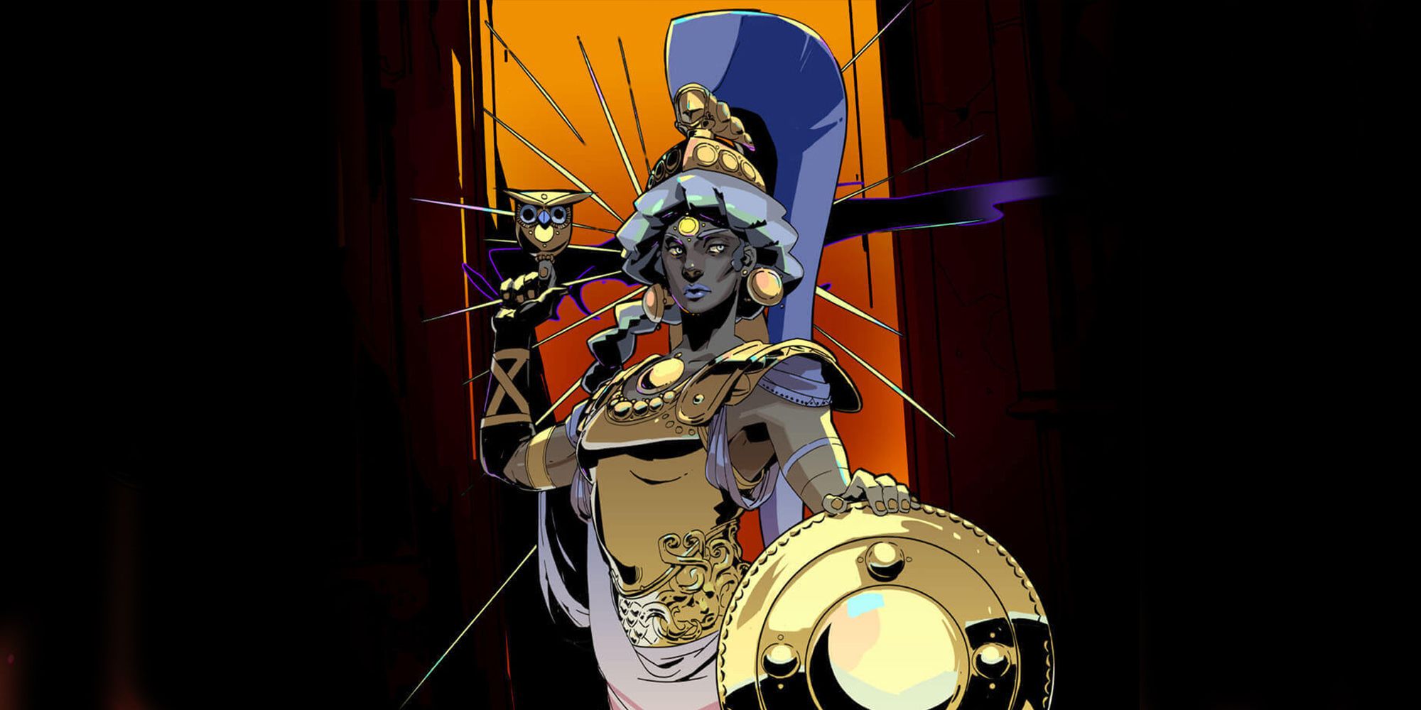 Hades - Splash Art Of Athena Against A Black Background