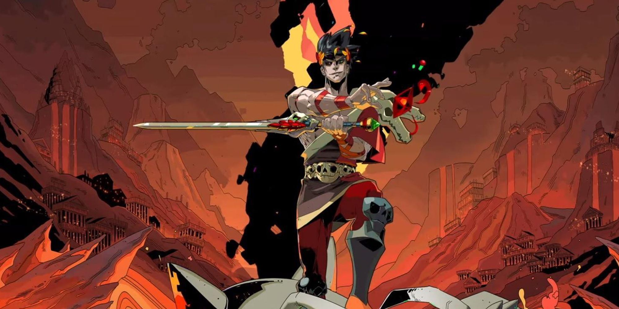 Hades - Still Frame Of Zagreus From The Intro Cinematic After He Beats The Bone Hydra