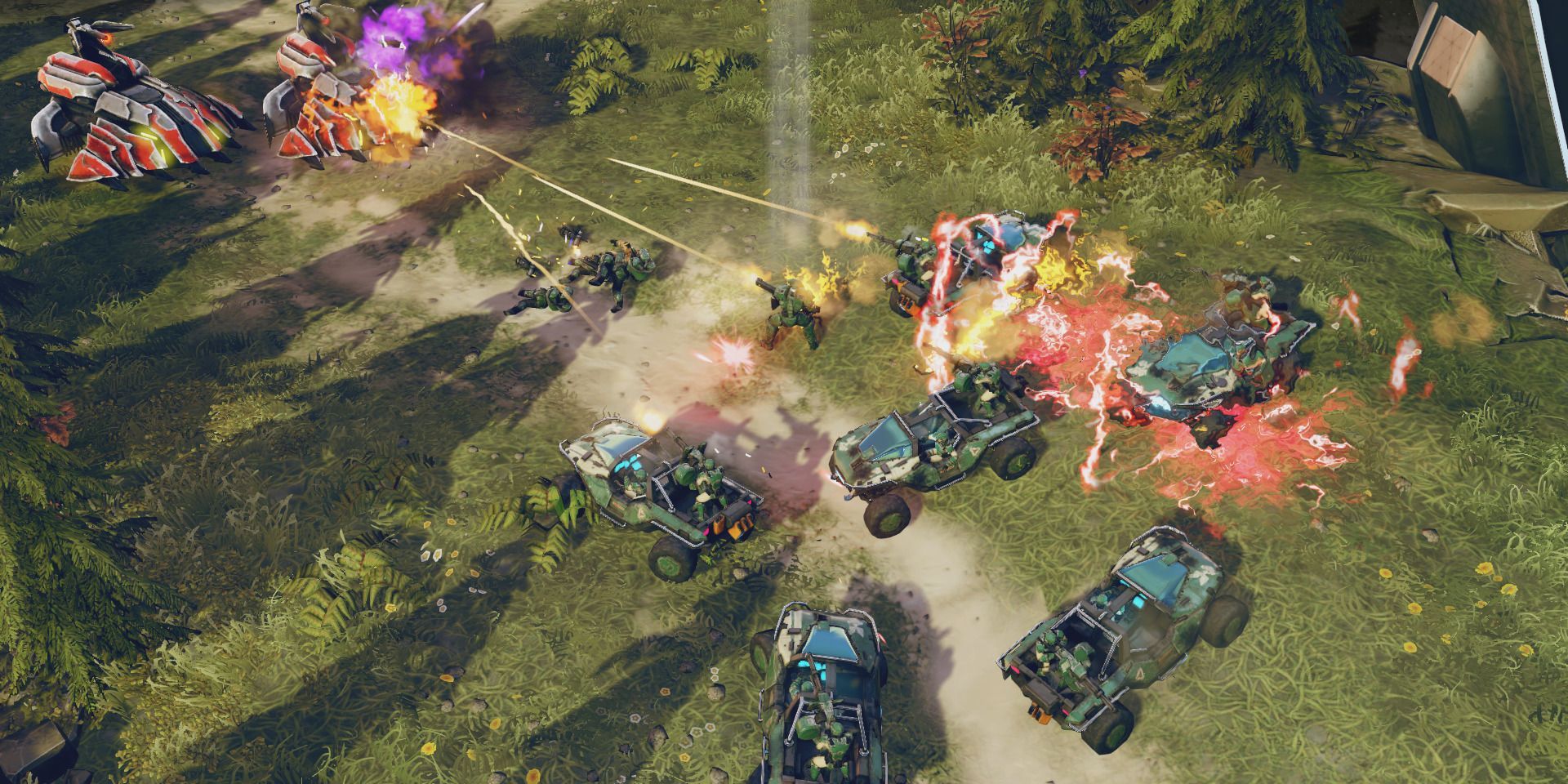 A Warthog and Wraith battle in Halo Wars