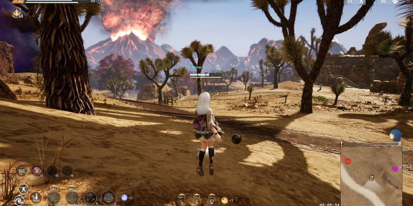 Dara  and a volcano in Hunter's Arena Legends