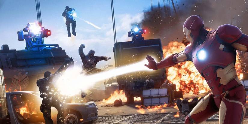 Iron Man fighting some flying enemies