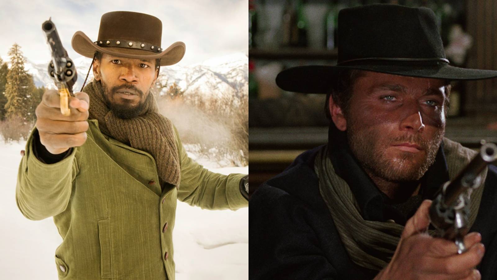 Jamie Foxx in Django Unchained and Franco Nero in Django