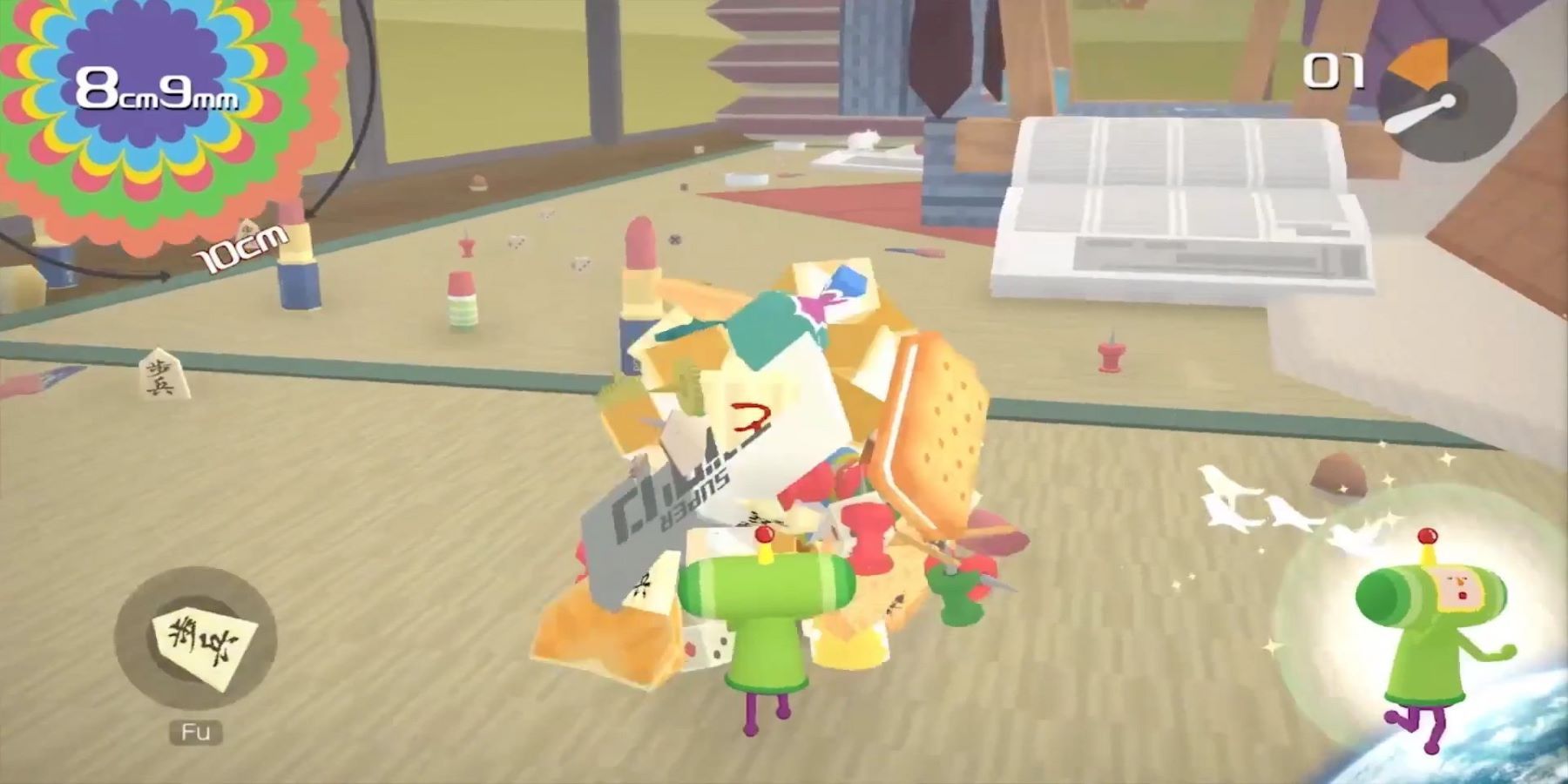 Prince of All Cosmos rolling around a katamari in Katamari Damacy Reroll