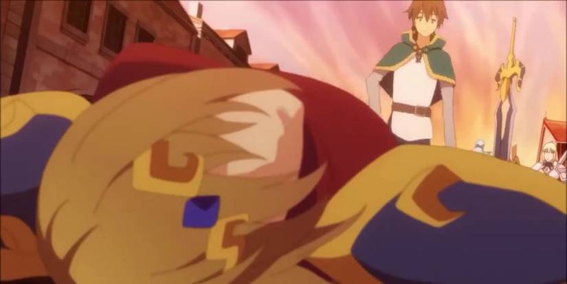 Konosuba Kazuma standing near sword