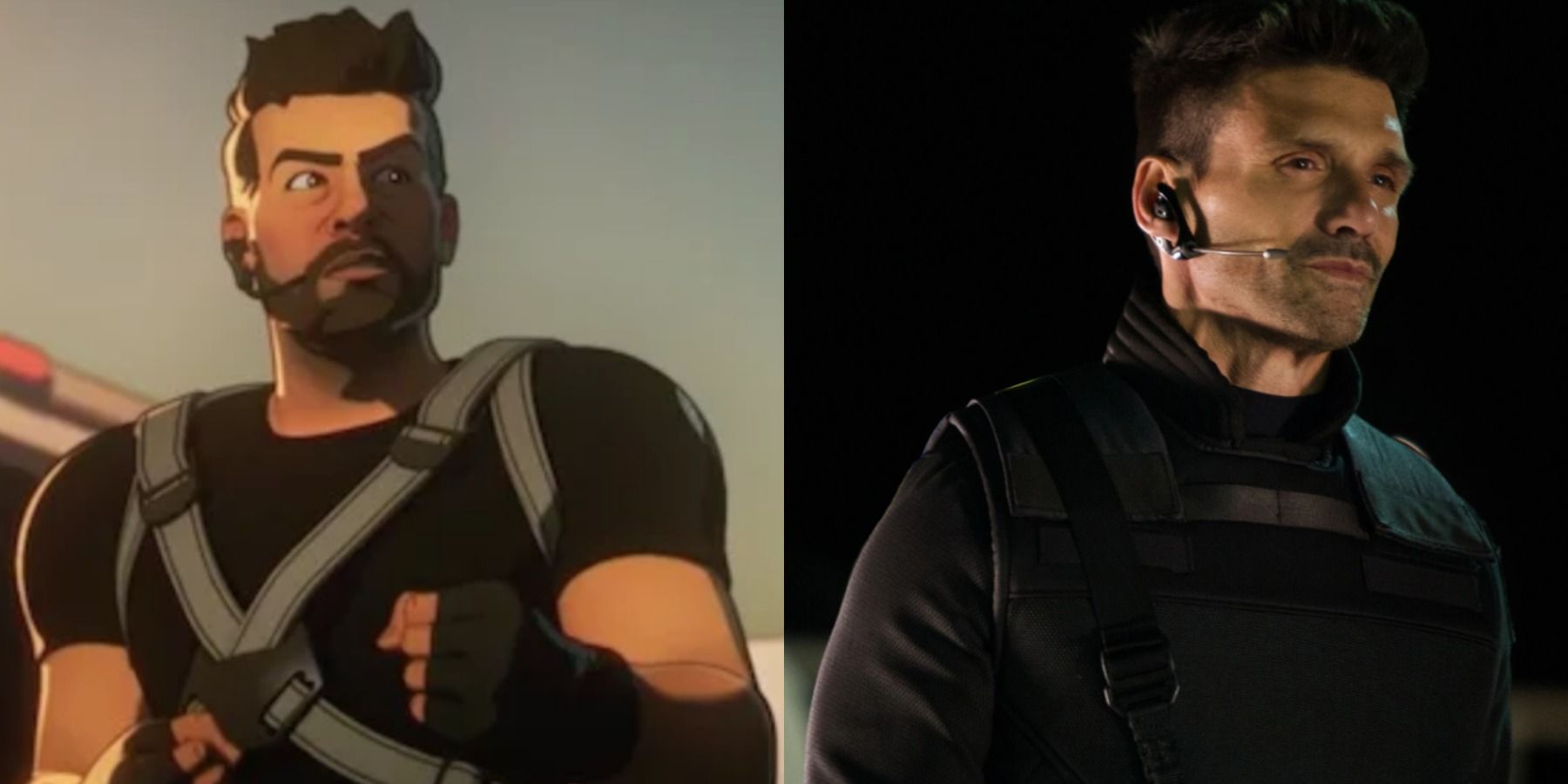 A split image depicts Brock Rumlow AKA Crossbones as he appears in live action and animation in the MCU
