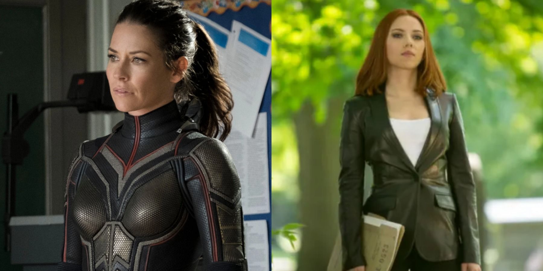 A split image depicts Hope Van Dyne and Natasha Romanoff in the Marvel Cinematic Universe