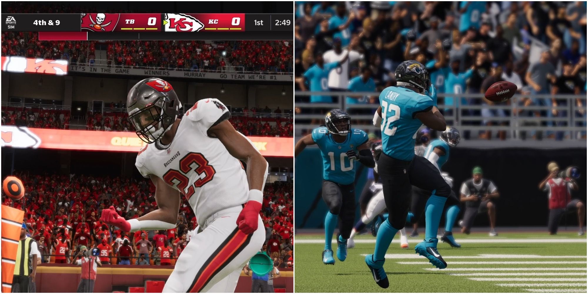 Madden NFL 22 Beginner Mistakes Collage Tackle Celebration And Open Touchdown