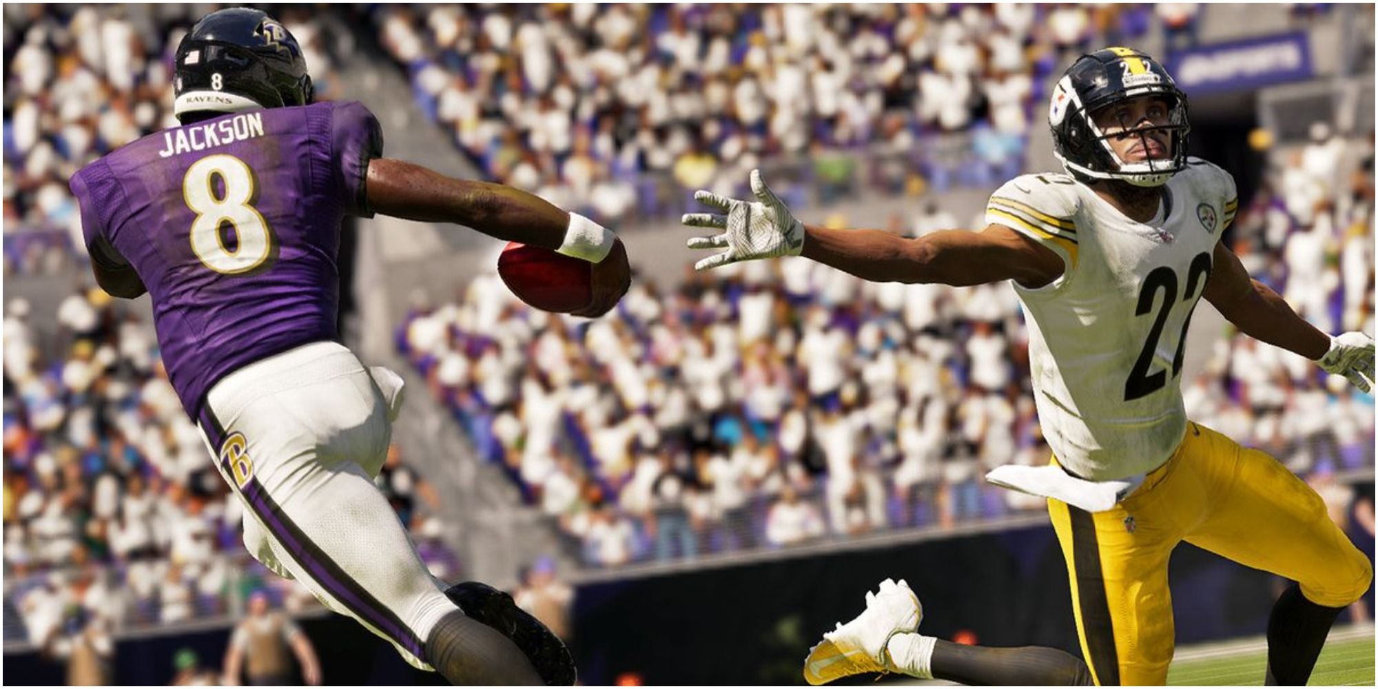 Madden NFL 22 Lamar Jackson Juking Out A Steelers Defender