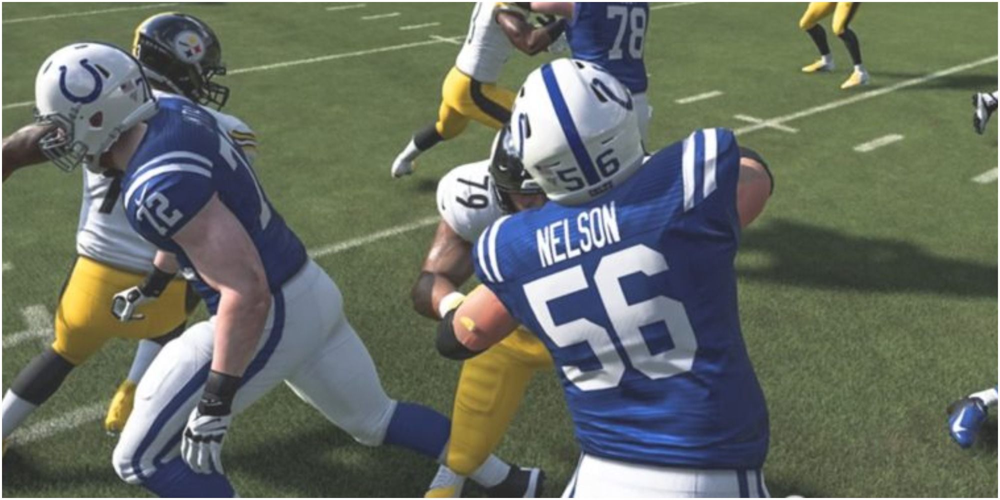 Madden NFL 22 Quenton Nelson Making A Block Against The Steelers
