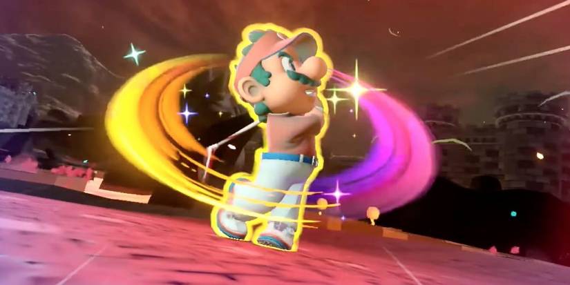 Mario using a Special Shot in Mario Golf Super Rush