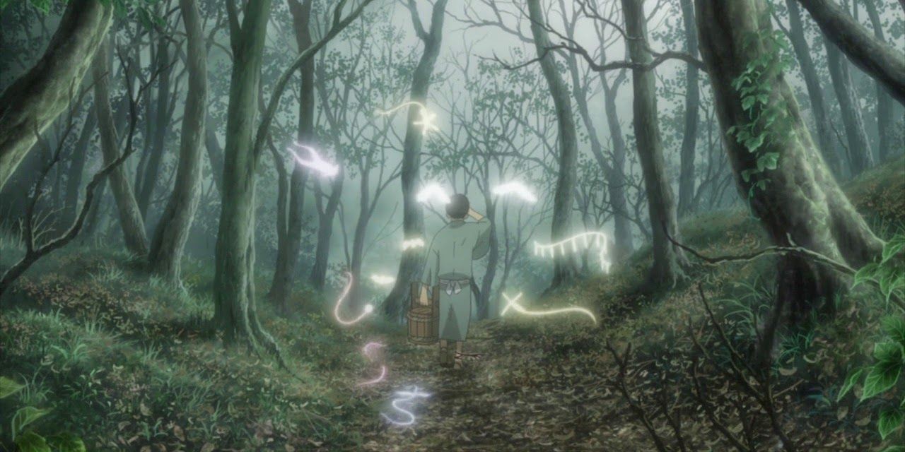 Mushishi Anime Ginko and Mushi in forest