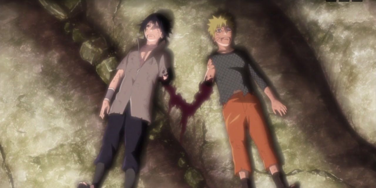 Naruto and Sasuke without their arms after the final battle
