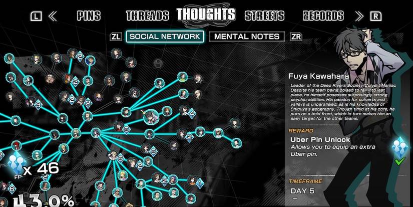 Uber Pin Unlock skill menu from Neo: The World Ends With You