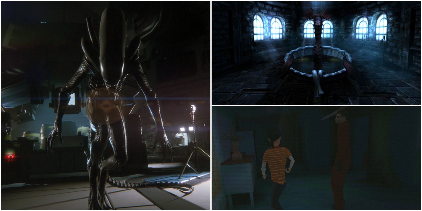 The Xenomorph From Alien Isolation, The Creepy Fountain From Amnesia & The Protagonist From Babysitter Bloodbath