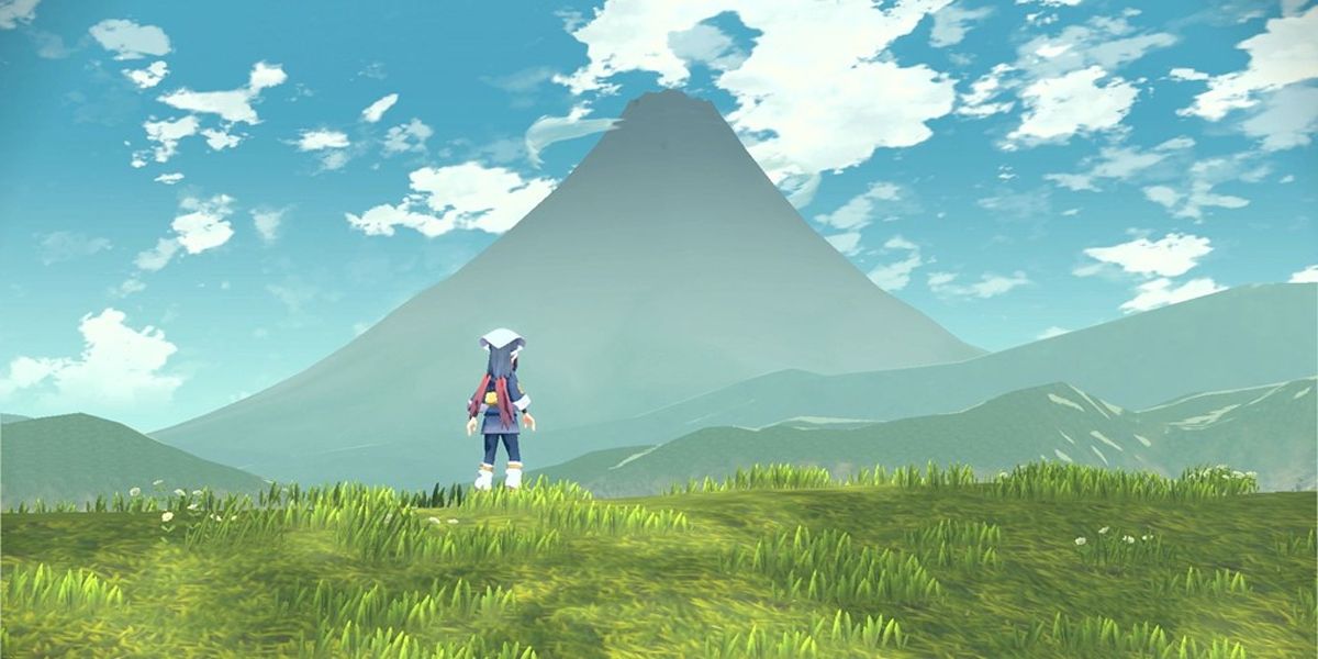 Pokemon Legends Arceus взгляд на гору посреди региона Хисуи