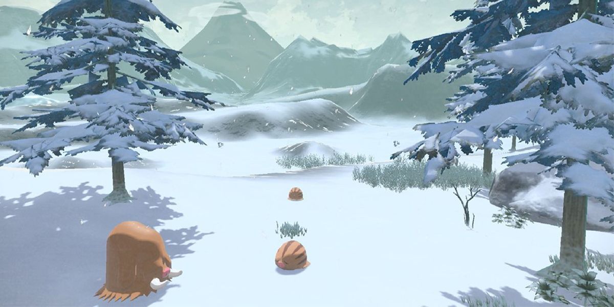 Pokemon Legends Arceus - снежное поле, полное Swinub и Mamoswine