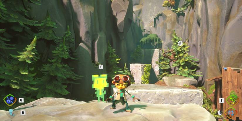 Raz's projection in pixel form in Psychonauts 2