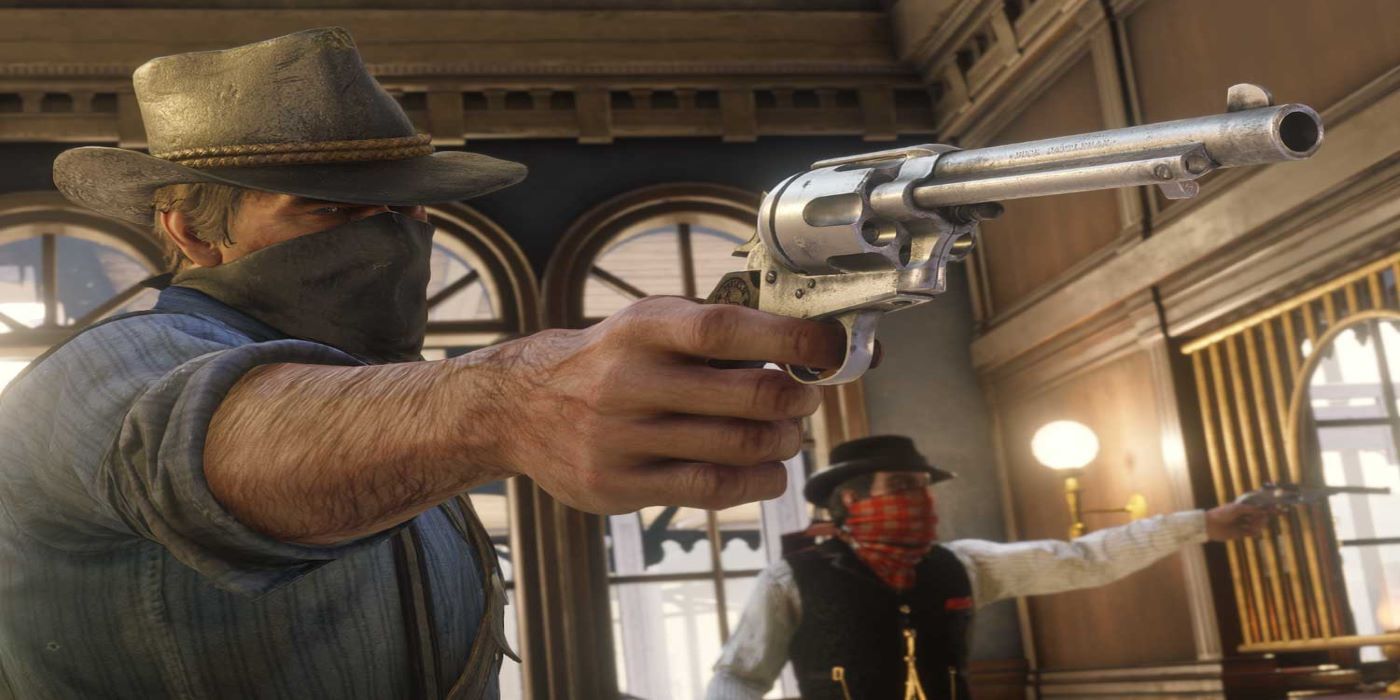 Red Dead Redemption 2 Arthur holding Cattleman Revolver
